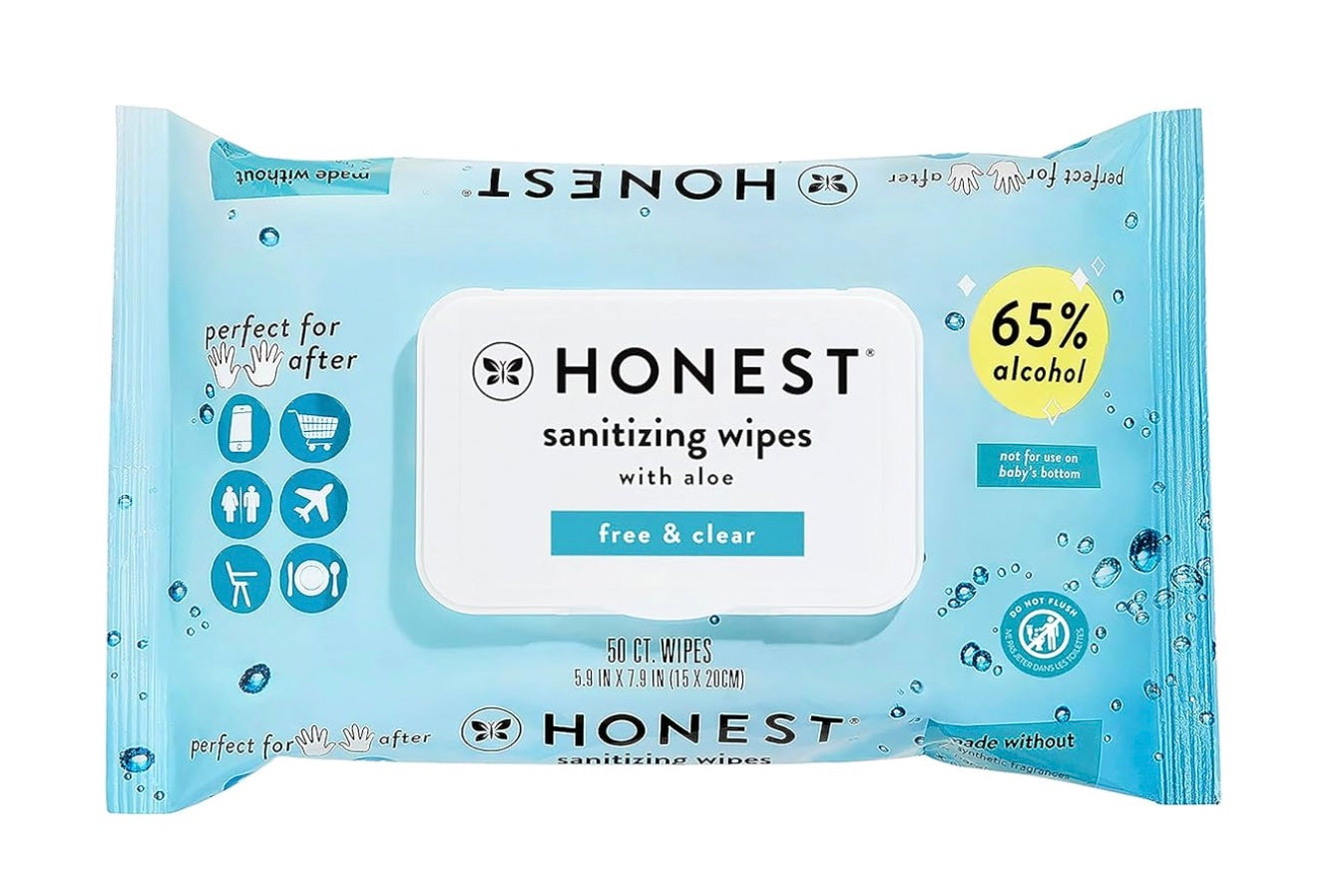 The Honest Company Sanitizing Alcohol Wipes | Kills 99% of Germs, Made With Aloe | Unscented, 50 Count (1 Pack)