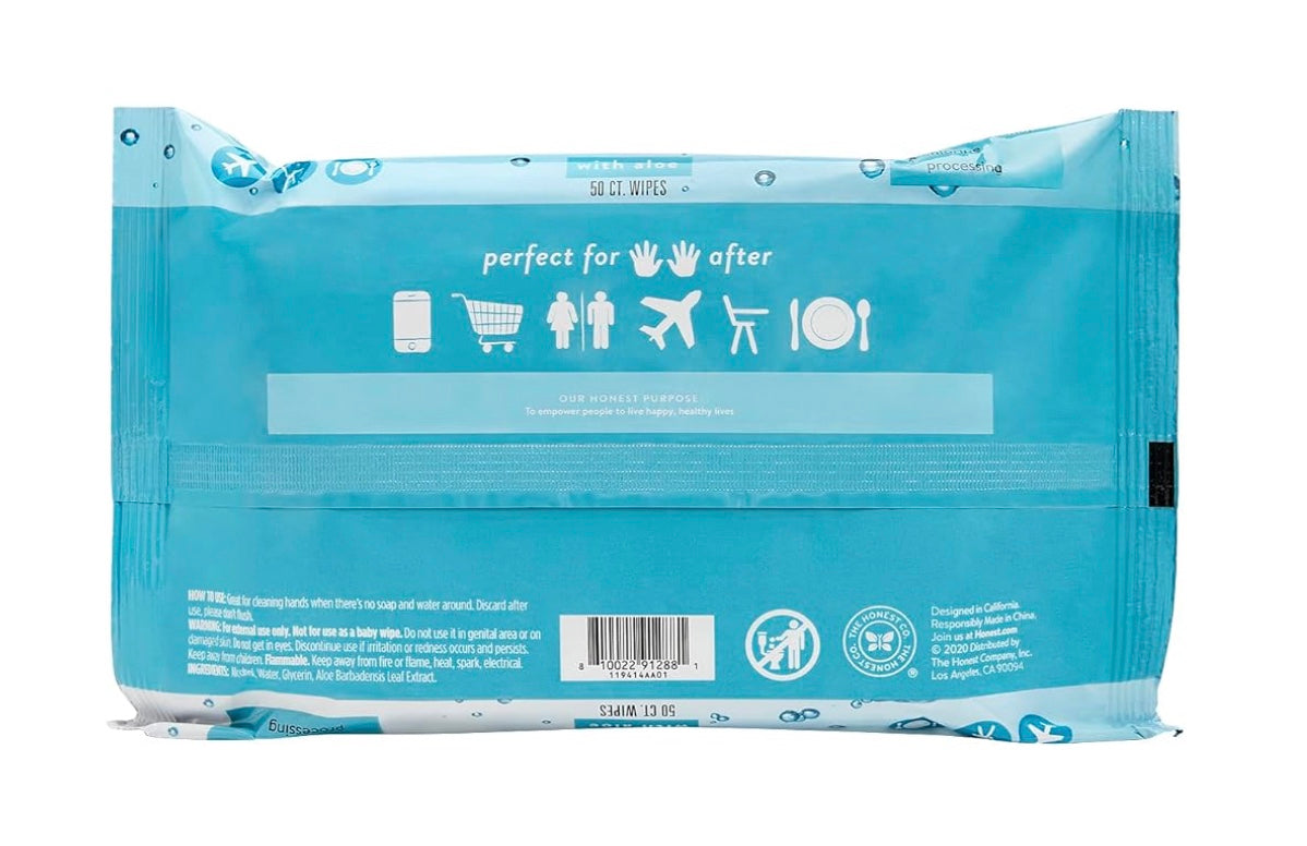 The Honest Company Sanitizing Alcohol Wipes | Kills 99% of Germs, Made With Aloe | Unscented, 50 Count (1 Pack)